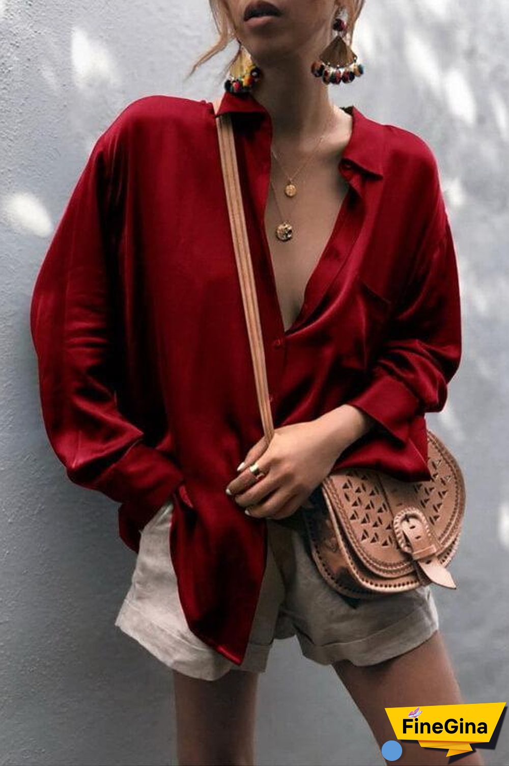 Solid Color Loose Cardigan Shirt