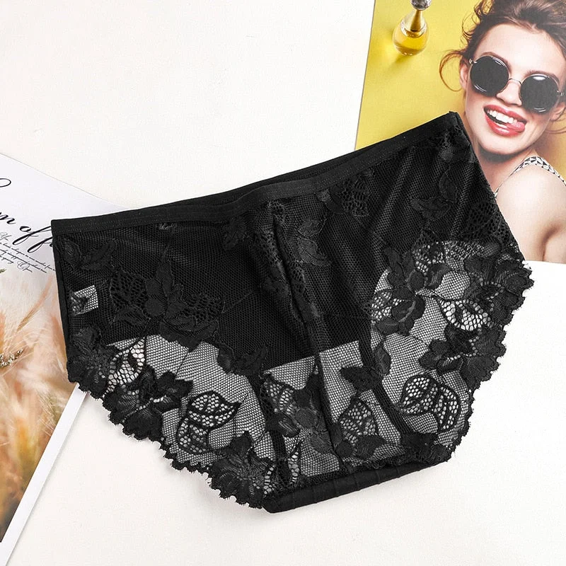 Fashionable sexy comfortable lace panties exquisite panties solid color shorts sexy underwear cutout underwear ladies