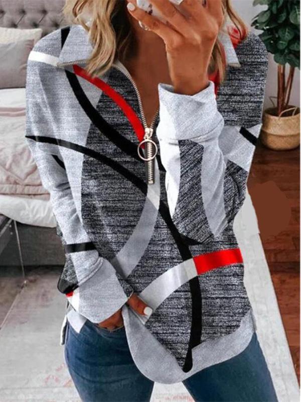 Women Long Sleeve V-neck Graphic Floral Printed Top