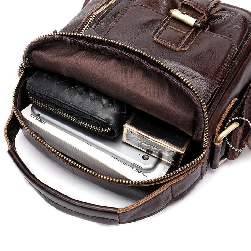 Men's Classic Leather Crossbody Bag Trendy Casual Shoulder Bag