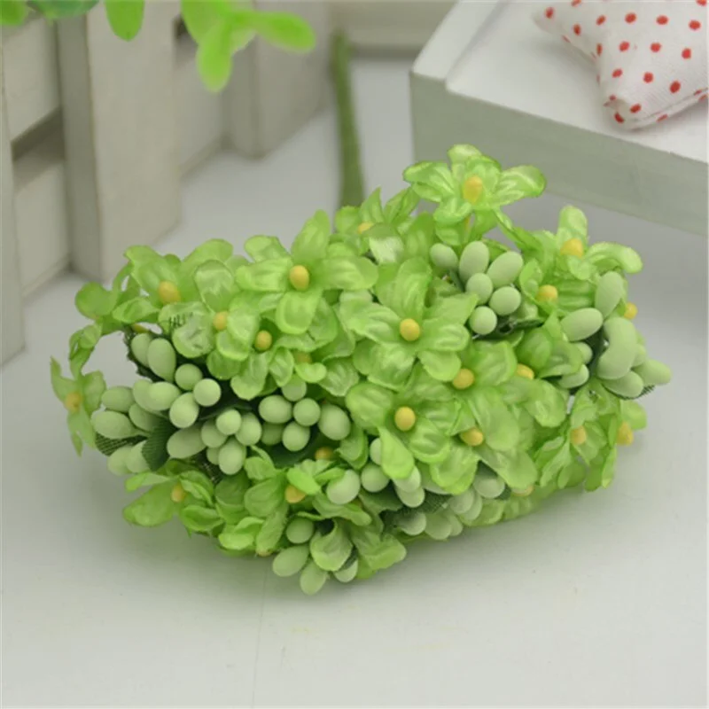 12pcs/lot Cherry Plum Mini Blossom Artificial Silk Baby Breath Bouquet Stamen DIY Scrapbooking Wreath Wedding Decorations