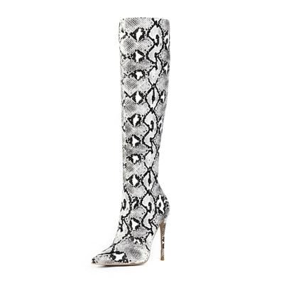 MStacchi Women Snake Boots Pointed Toe Women's High Boots Ladies Sexy Stiletto High Heels Party Shoes Botas Mujer Demonia Boots