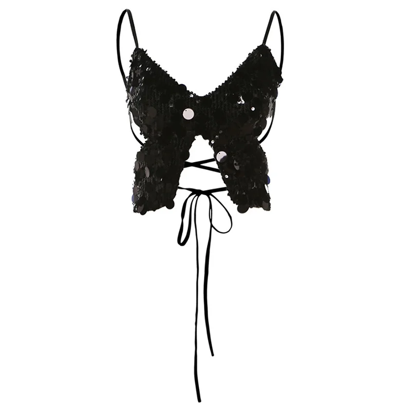 Toloer Toloer Summer New Women's Nightclub Fashion Sexy Hot Girl Butterfly Sequins Sling Small Vest-Outfit Ideas