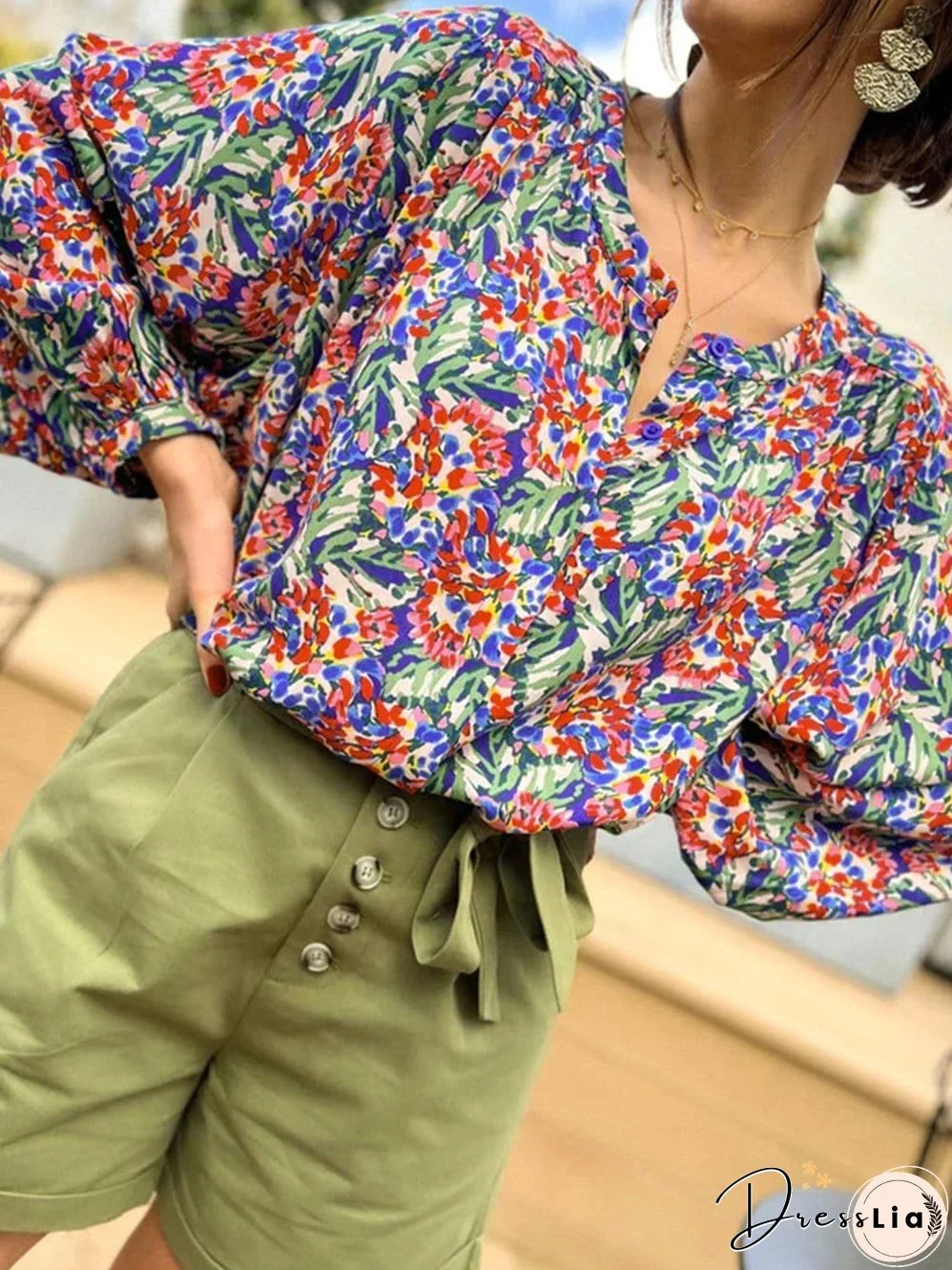 Boho Floral Balloon Sleeve Top