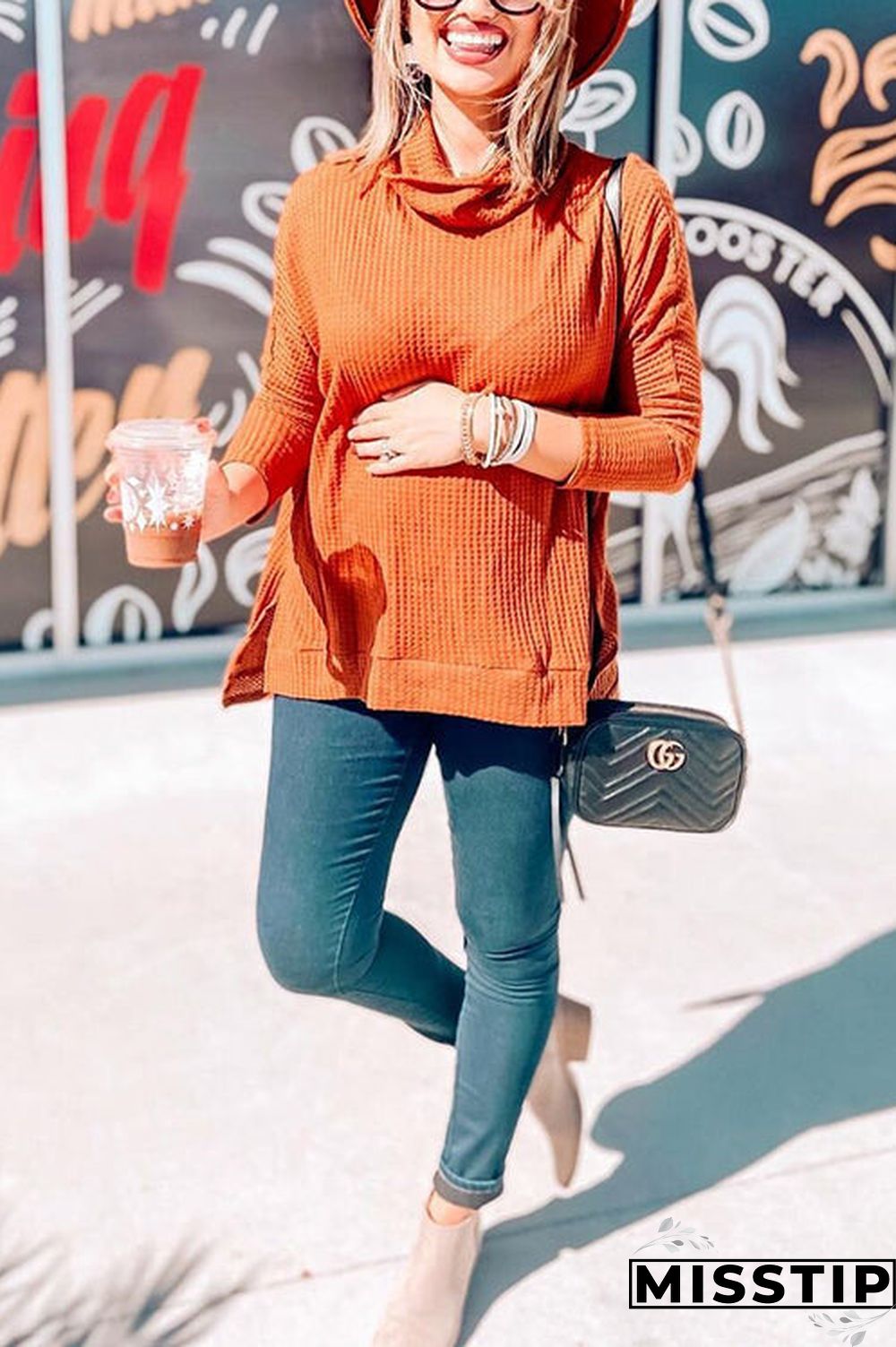 Cowl Neck Slit Sweater