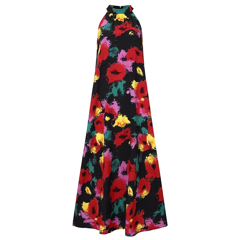 Bohemian Women Long Dress 2021 Celmia Vintage Floral Print Maxi Sundress Sexy Sleeveless Halter Loose Summer Beach Party Vestido