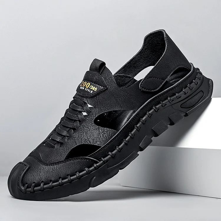 Kakacloud Summer Sandals Men Leather Classic Roman Sandals New Slipper Hand Sewn Outdoor Foot Covering SandalsMen Water Trekking Sandals