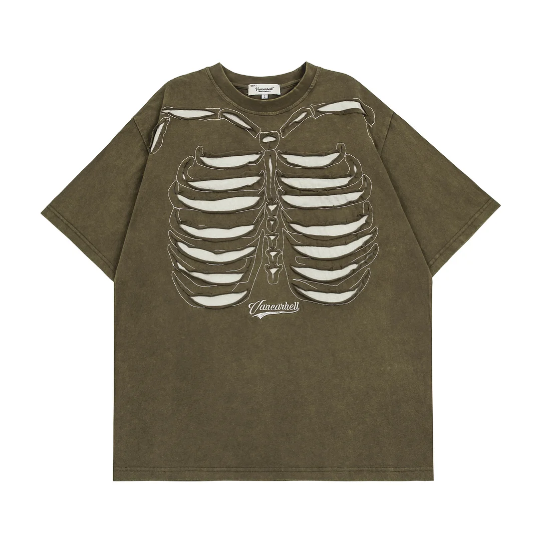 High Street Vintage Broken Hole Skeleton Short Sleeve T-shirt Top