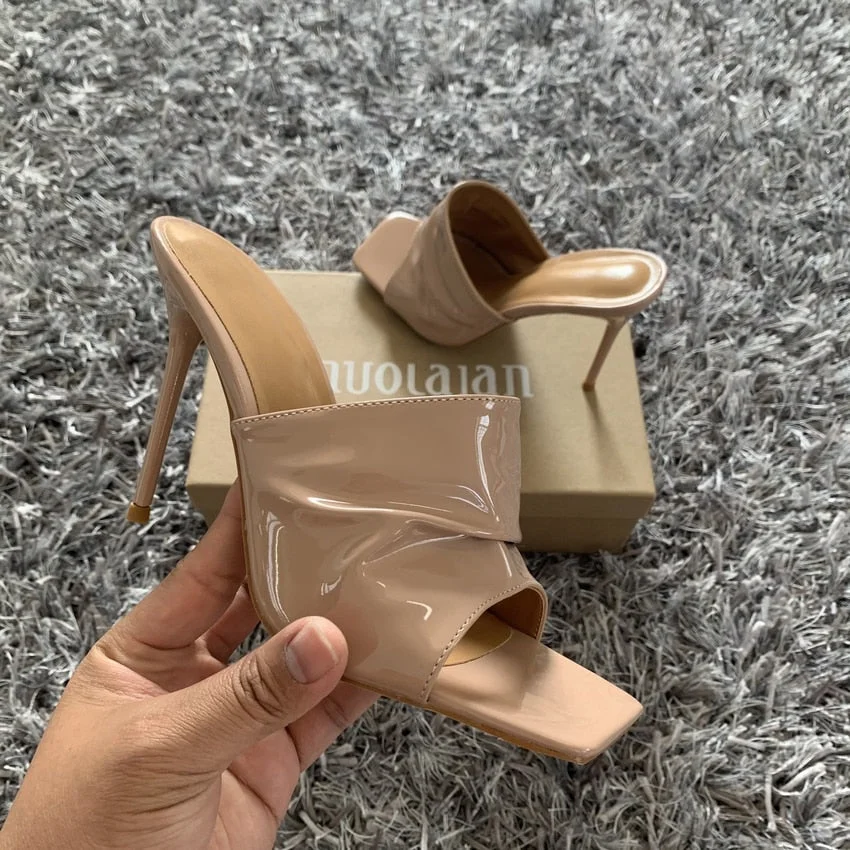 2022 Summer Women Sandals Square Toe Ladies Heel Mules Sexy Thin High Heels Sandals Slippers Female Fashion Woman Shoes