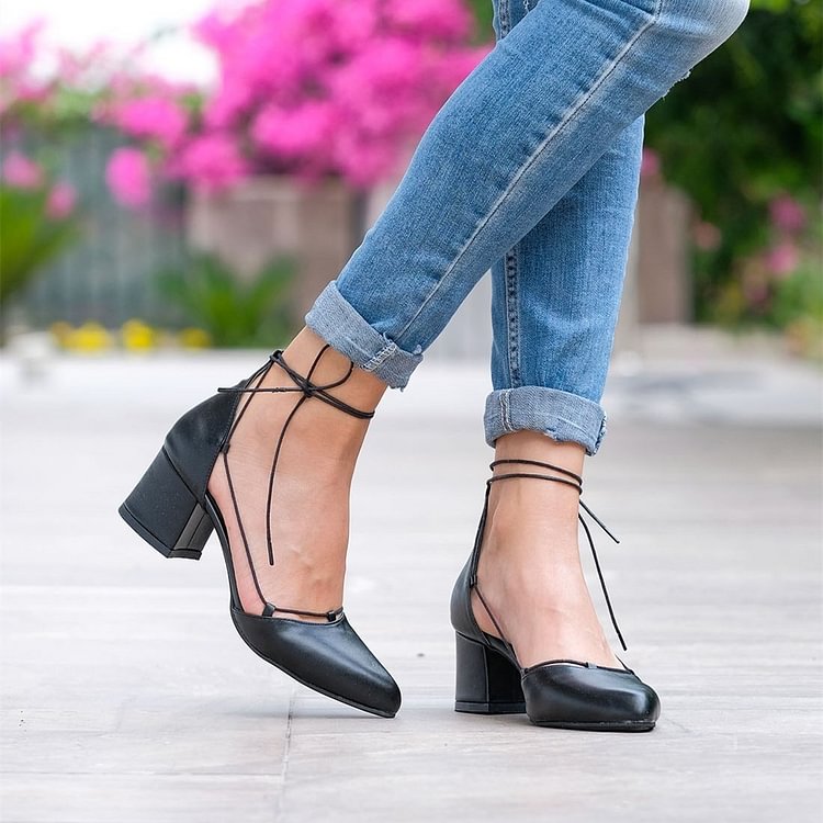 black chunky heels lace up