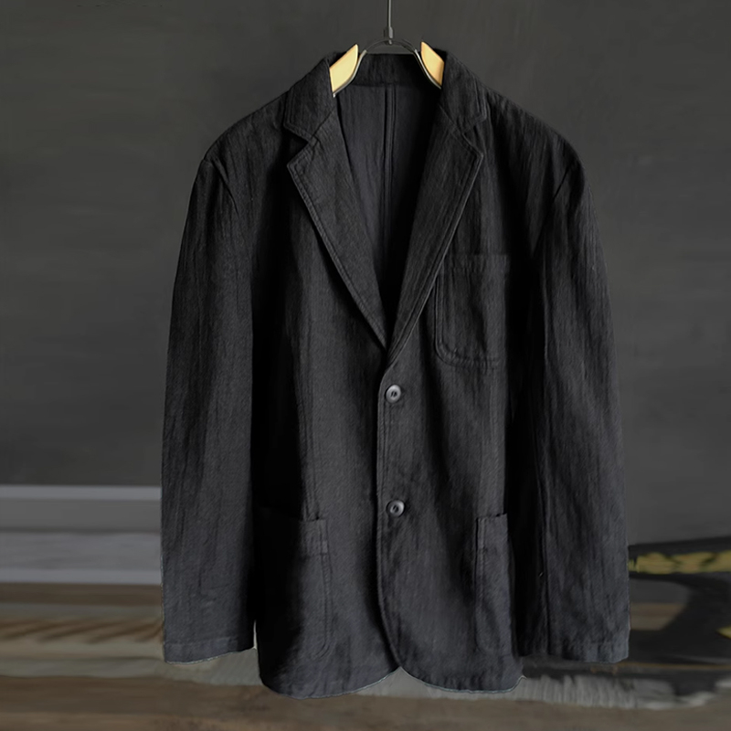 Men's Casual Cotton and Linen Solid Color Suit Jacket