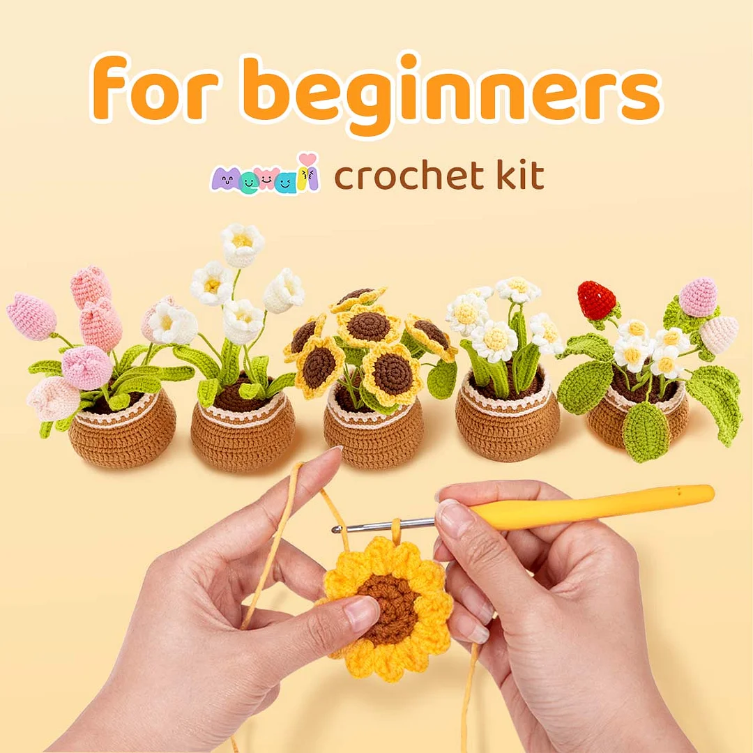 Mewaii Crochet Flowers and Potted Plants For Beginners Crochet Kit with ...