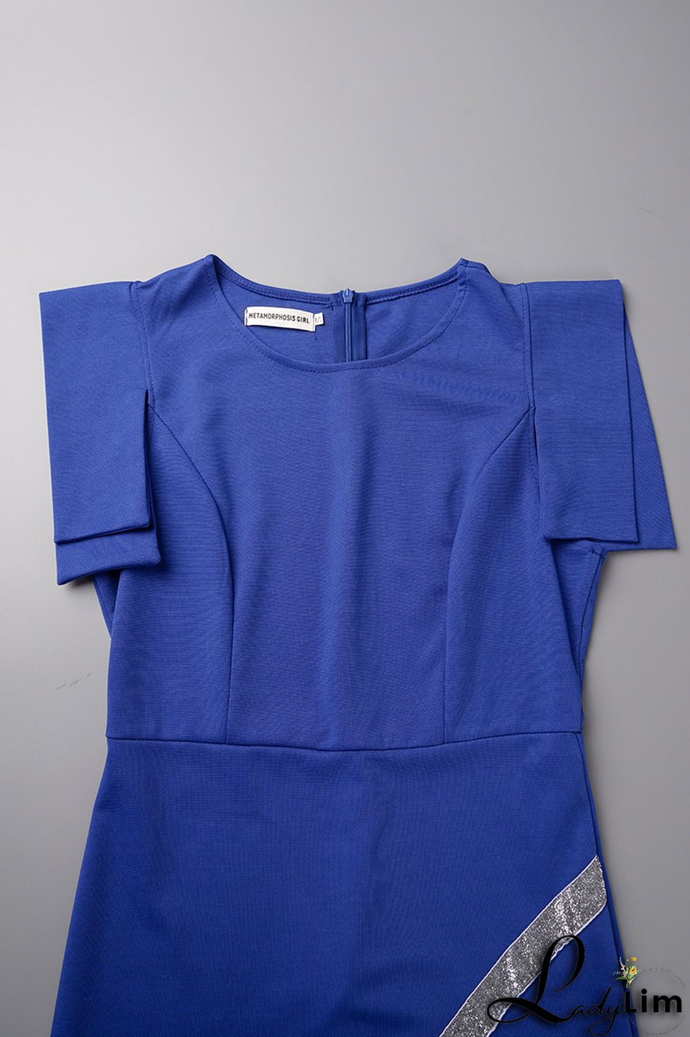 Royal Blue Casual Solid Patchwork Slit O Neck Pencil Skirt Dresses