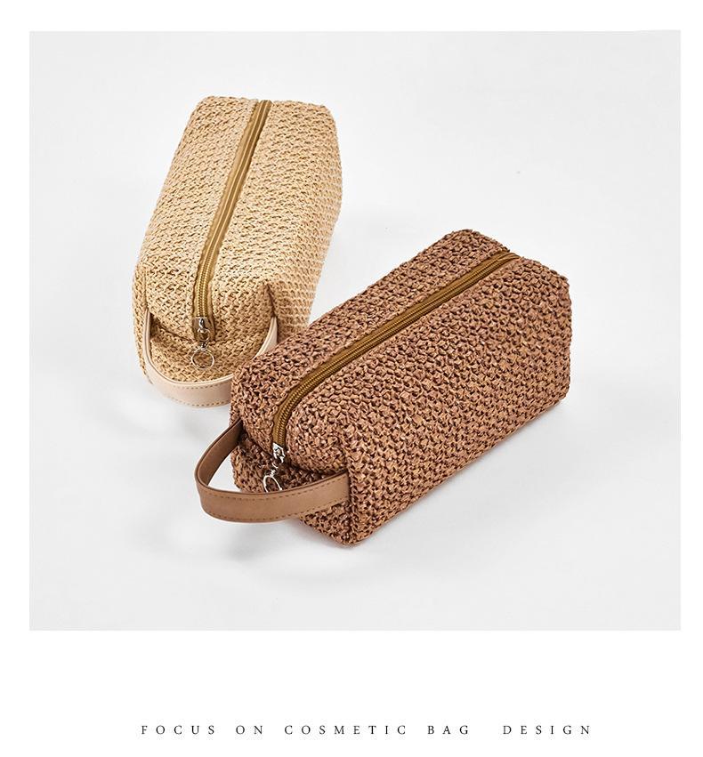 Women's grass material large-capacity portable travel toiletry bag cosmetic bag