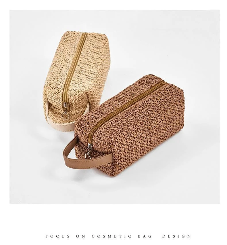 Women's grass material large-capacity portable travel toiletry bag cosmetic bag