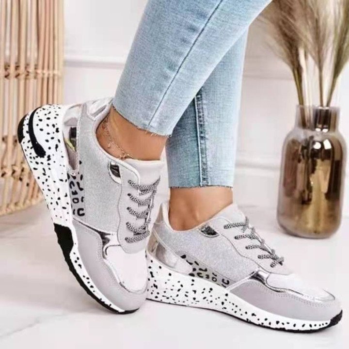 Women Orthopedic Wedge Sneakers Leopard Print Impact-resistant Stylish Casual Shoes