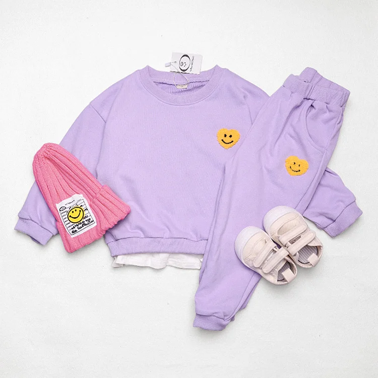 Baby Embroidered Smiley Heart Sweatshirt & Pants Set