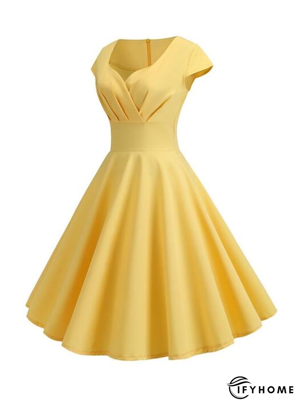 Women's Swing Dress Vintage Dress Midi Dress Black Yellow Pink Short Sleeve Pure Color Ruched Spring Summer Crew Neck Vintage Daily Weekend Slim S M L XL XXL | IFYHOME