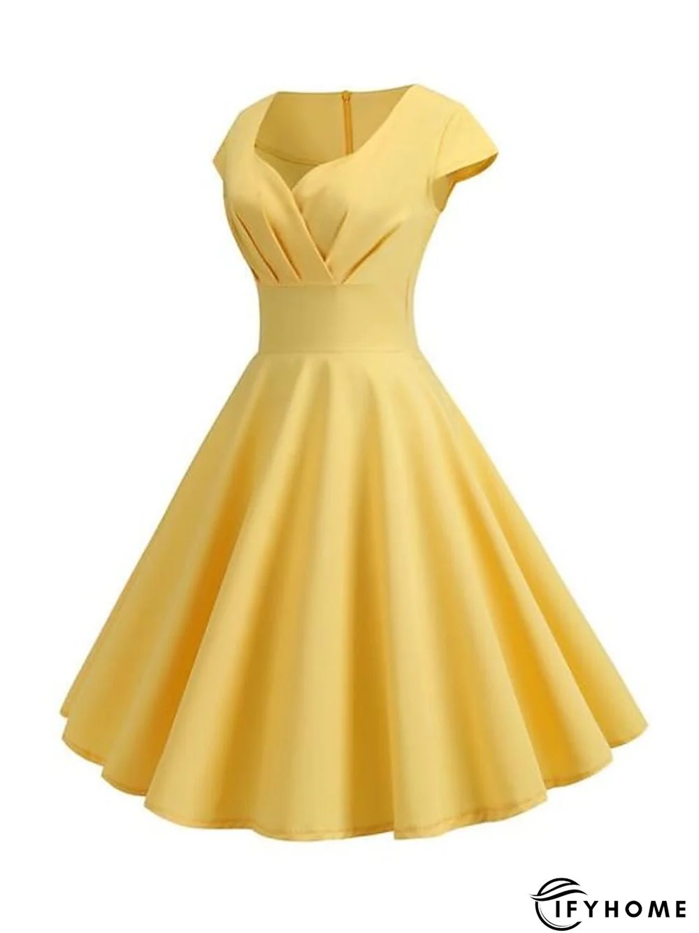 Women's Swing Dress Vintage Dress Midi Dress Black Yellow Pink Short Sleeve Pure Color Ruched Spring Summer Crew Neck Vintage Daily Weekend Slim S M L XL XXL | IFYHOME