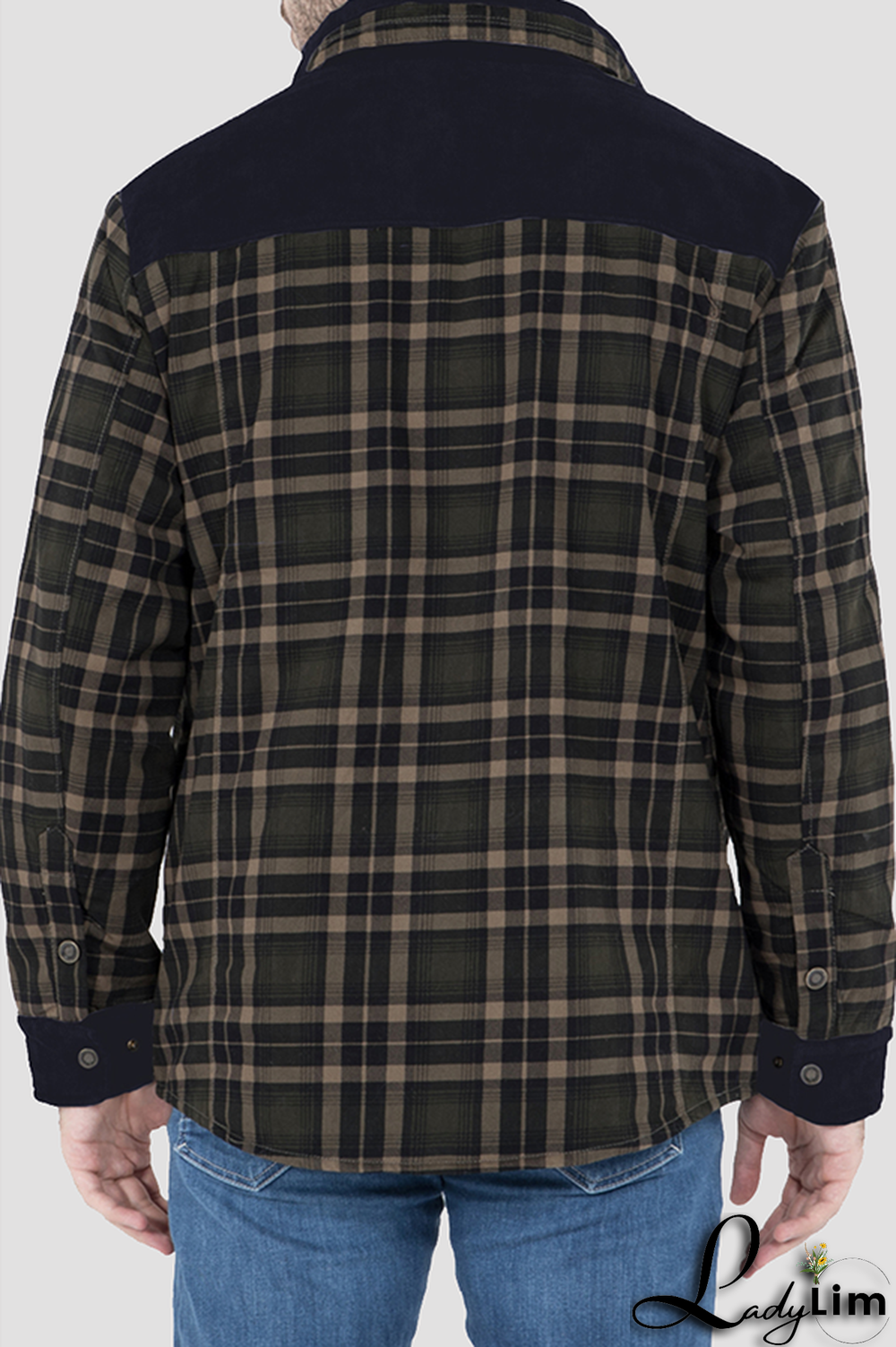 Dark Green Casual Plaid Split Joint Buckle Turndown Collar Outerwear