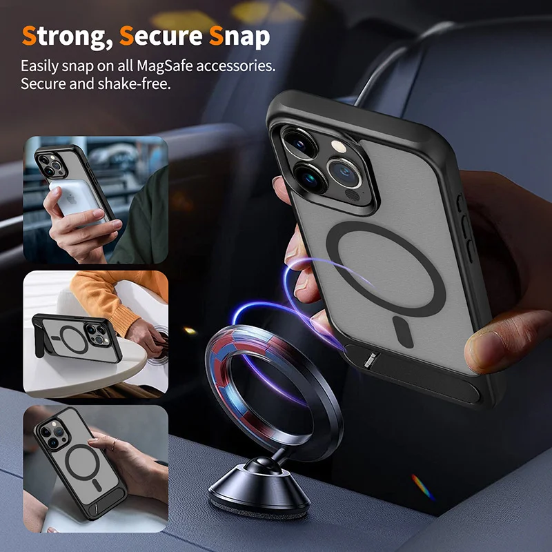 Suitable for iPhone 15 metallic paint matte magnetic invisible oblique holder mobile phone case