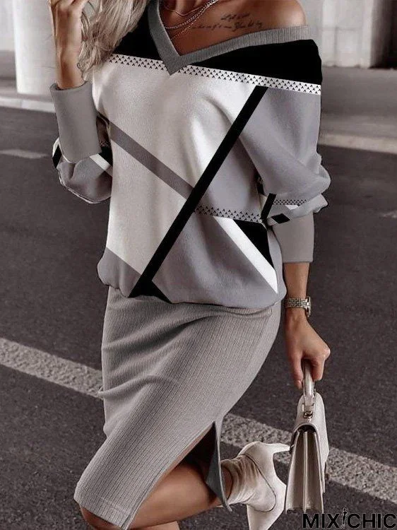 V Neck Knitted Casual Two-Piece Set