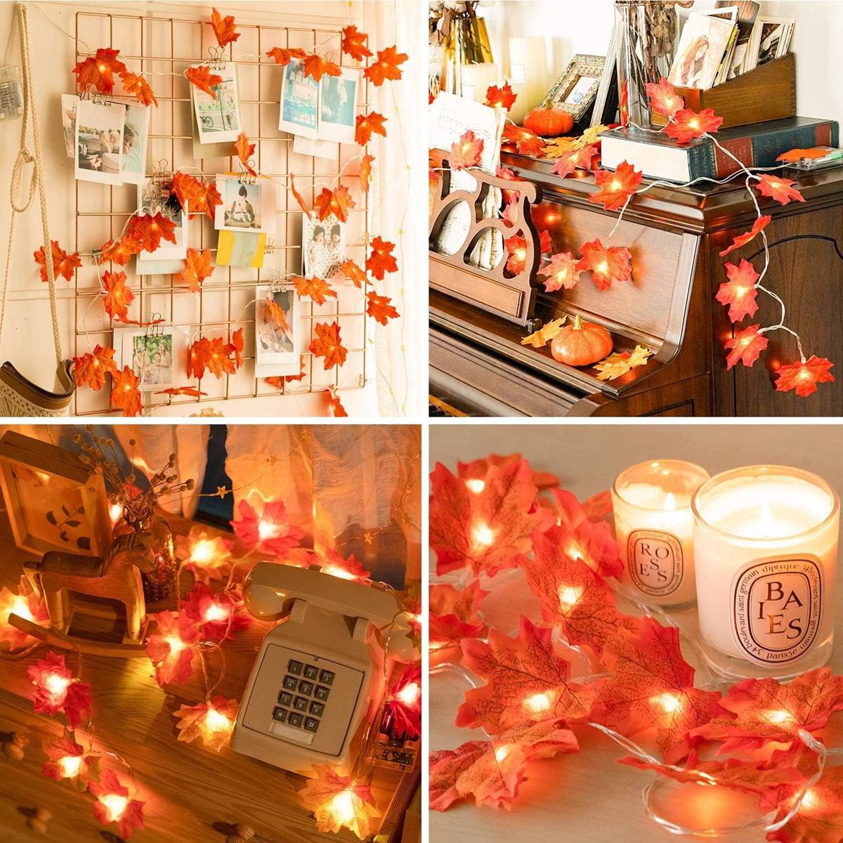 Tegooe Battery Powered Maple Leaf LED String Lights - Fall Holiday Decor