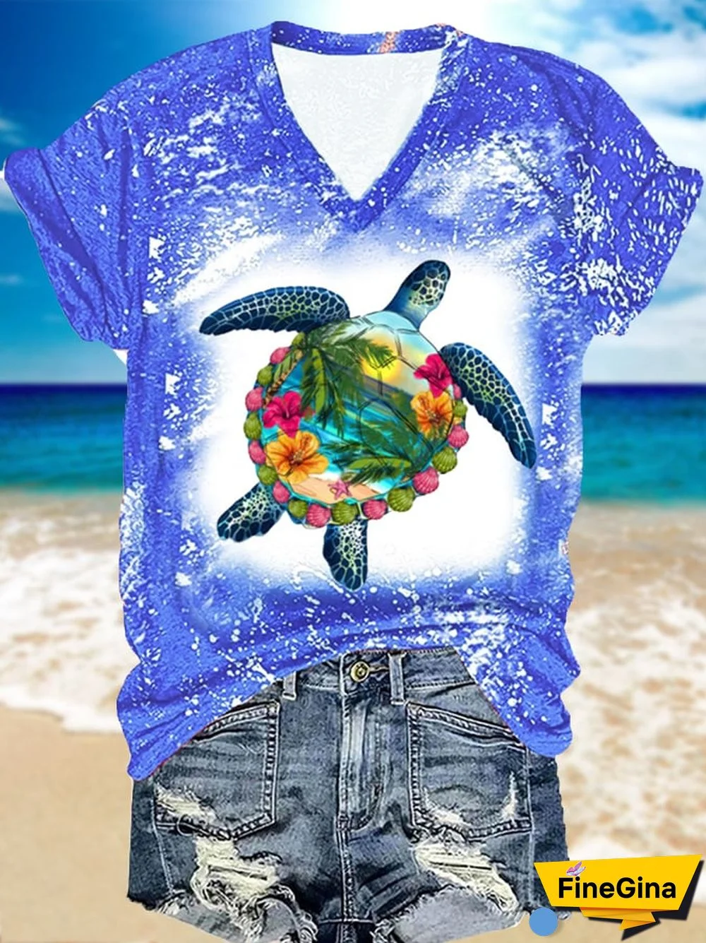Women's Maui Sea Turtle Print T-Shirt