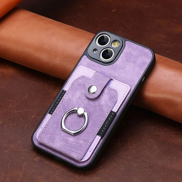 Magnetic Finger Ring Holder Leather Wallet Case For iPhone