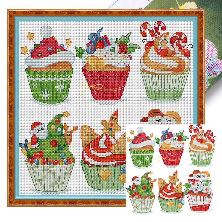 Joy Sunday Christmas Cupcakes - Printed Cross Stitch 16CT 25*25CM