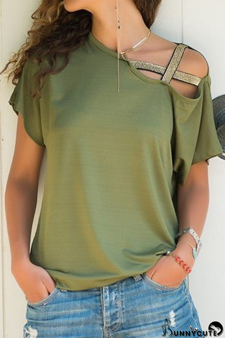 Casual Solid Split Joint Oblique Collar T-Shirts