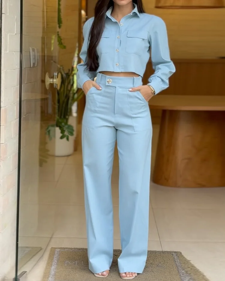 Lapel casual solid color two-piece suit