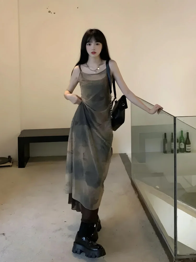Brownm Grunge Forest Midi Dress