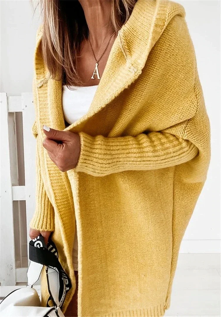 Hooded Bat-shaped Soft Loose Back Stitching Sweater