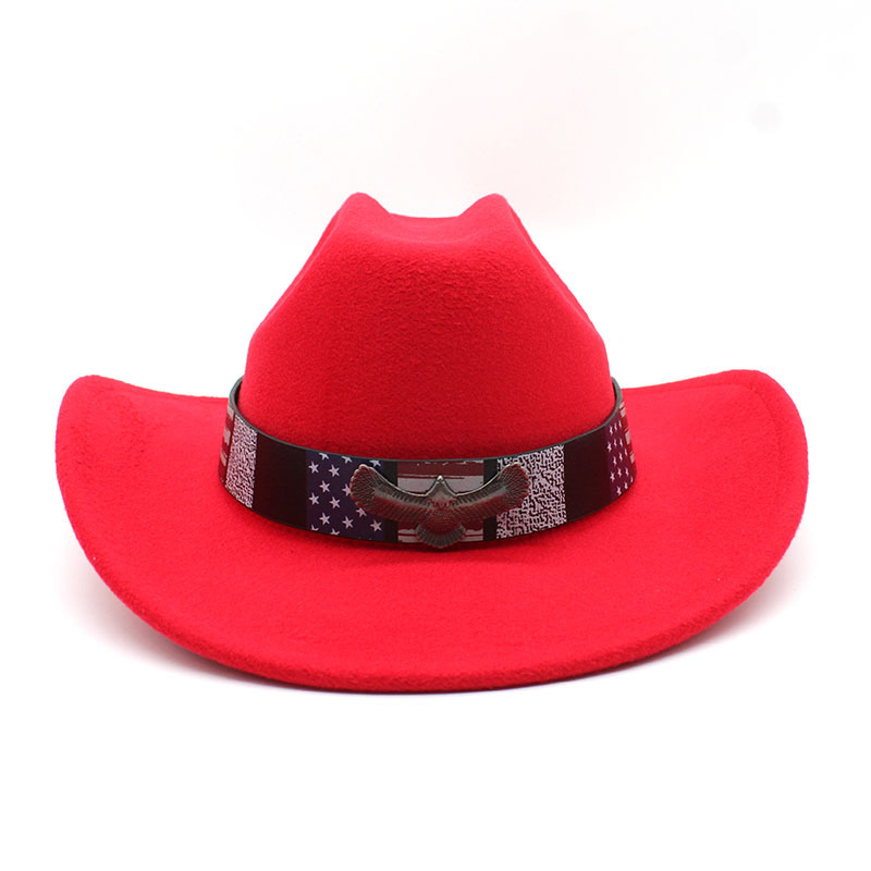 Punk Western Cowboy Felt Hat-Red