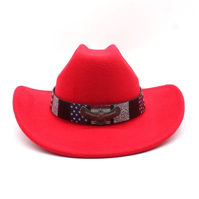 Punk Western Cowboy Felt Hat-Red