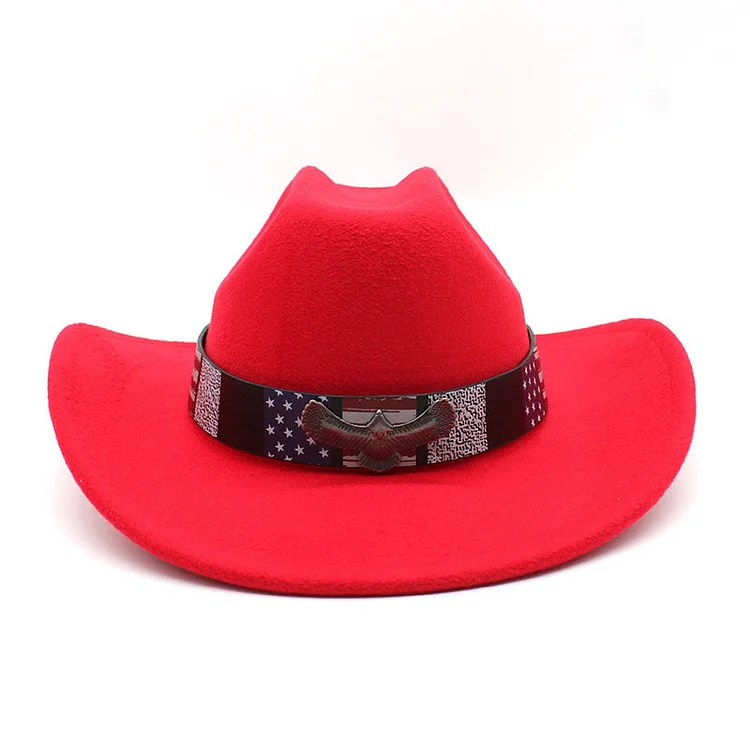 Punk Western Cowboy Felt Hat-Red