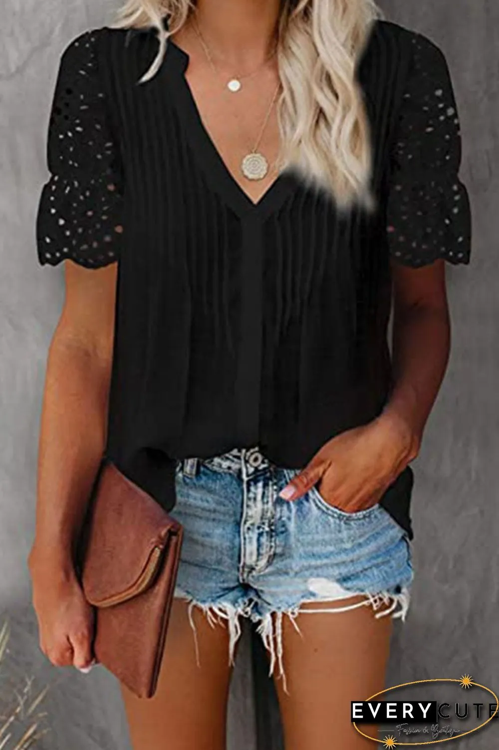 Fashion Solid Split Joint V Neck Tops(6 Colors)