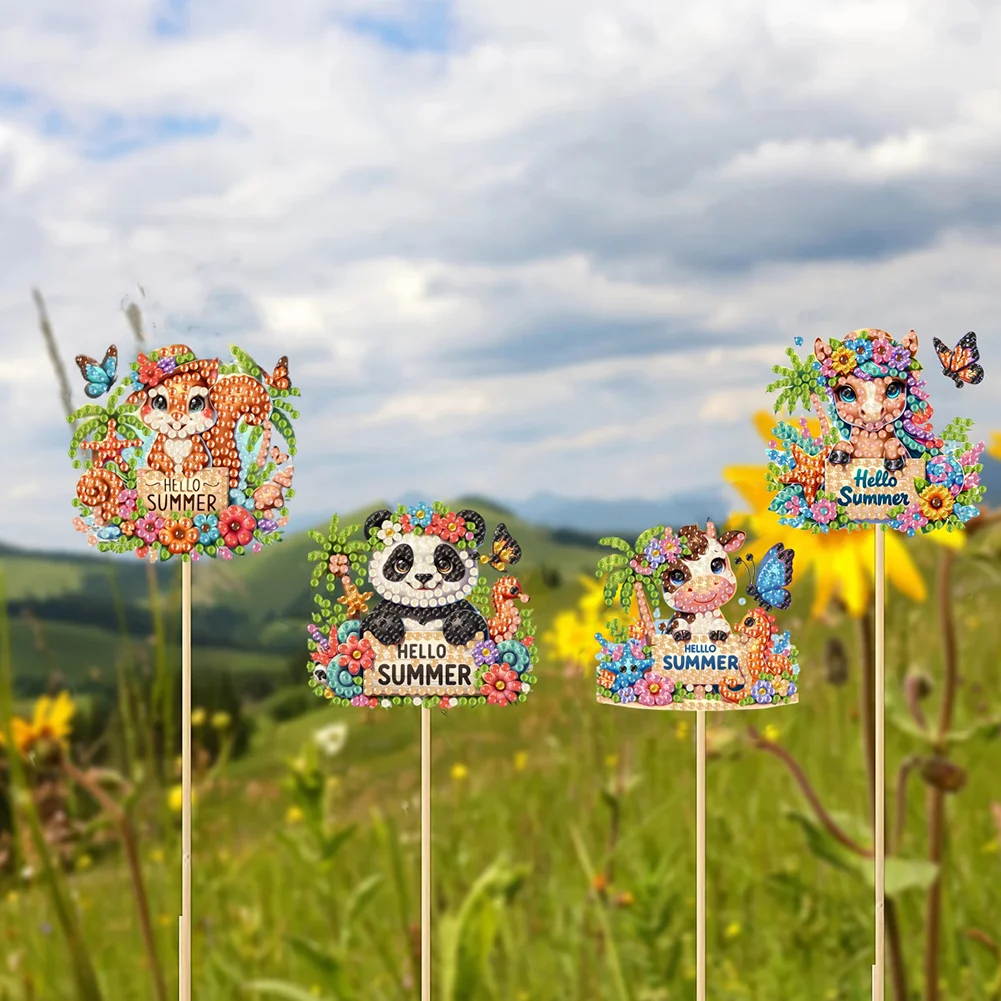 6Pcs DIY Stakes Diamond Painting Kits Diamond Art Kits (Summer Animals)