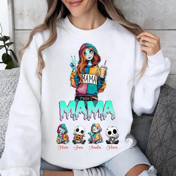 Custom Halloween Spooky Mama Sweatshirt with Kids' Names, Personalized Mom Hoodie, Custom Halloween Gift