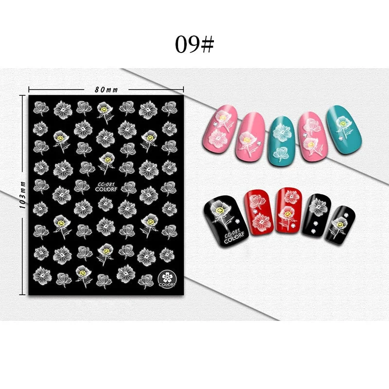 1 Sheet 3D Halloween Nail Sticker Christmas Skull Bone Snake Butterfly Maple Leaf Pattern Decals Manicures 3D Nail Decorations