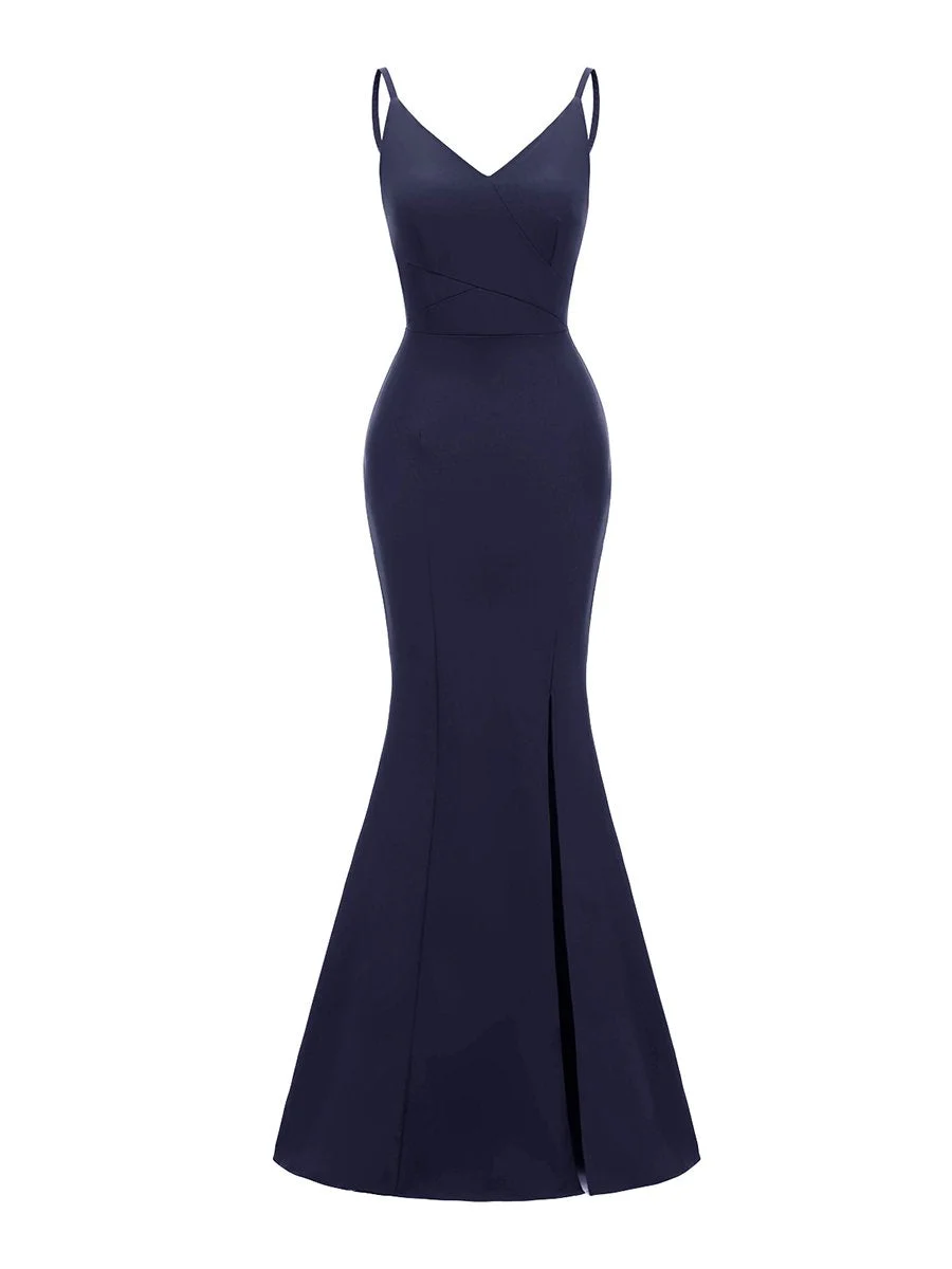 Evening Dress Backless Elegant Solid Color Long Prom Dress