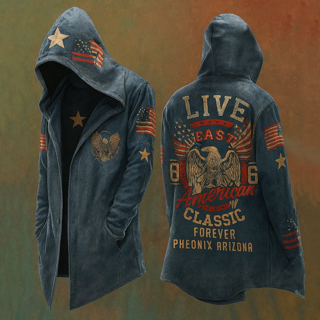 Men's Vintage Western Biker Retro Classic Wilds West Design Streetwear Hooded Jacket / Rvogue / Rvogue