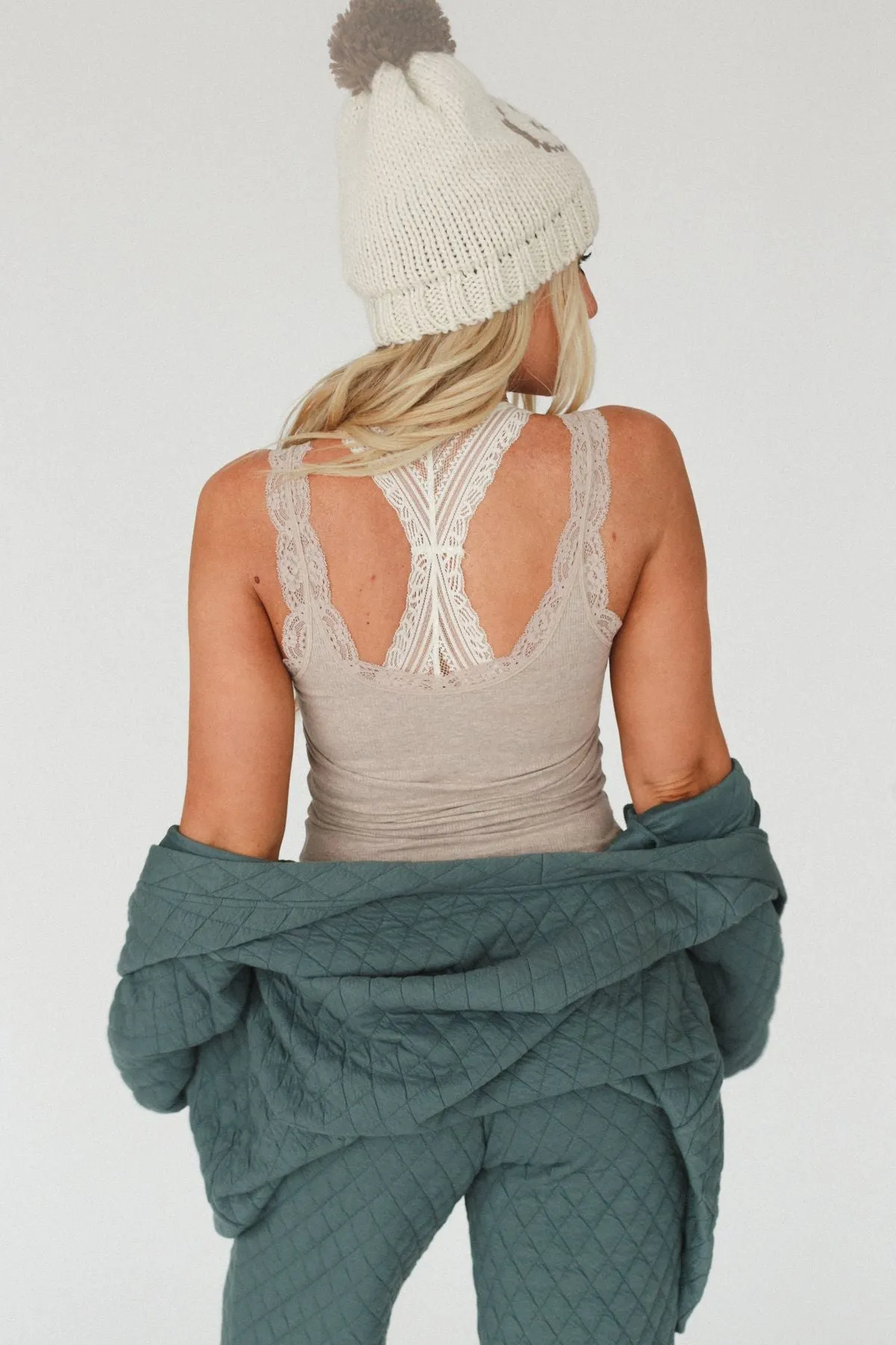 In Between Lace Trimmed Tank Top - Mocha
