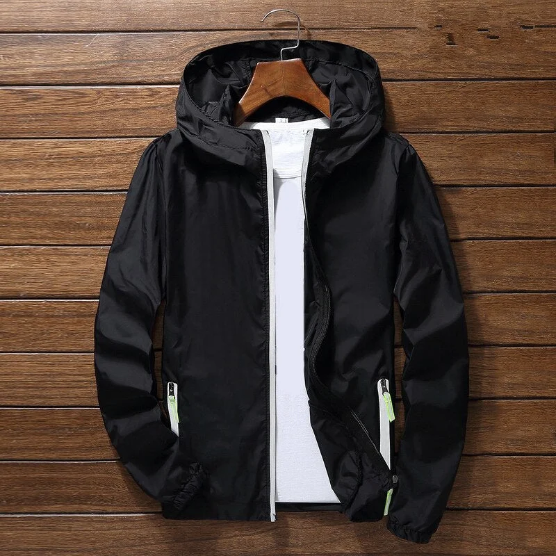 Men Thin Bomber Jacket Autumn Casual Plus Size Windbreaker Jacket Ultra-Light Solid Zipper Packable Slim Fit Outwear Coat 7XL