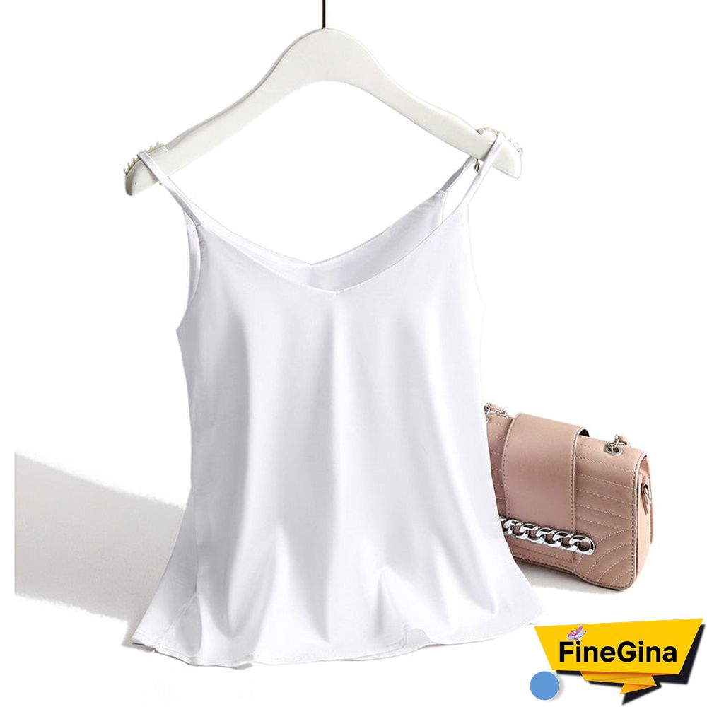 Spaghetti Strap Top Women Halter V Neck Basic White Cami Sleeveless Satin Silk Tank Tops Women'S Summer Camisole Plus Size