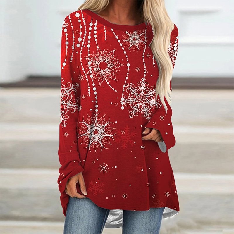 Christmas Style Floral Printed Women's Casual Long Sleeves T-shirt