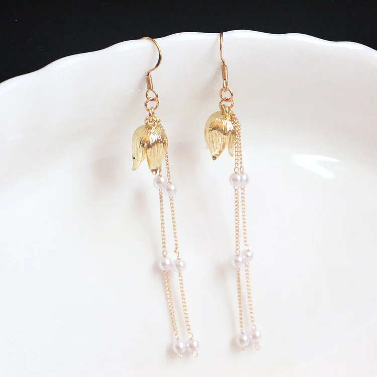 Chinese Style Flower Pearl Tassel Earrings/Earclips