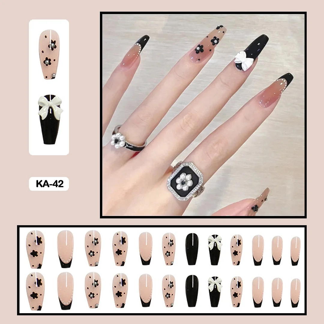 Butterfly Lovely Girl Nail Art Wearable Press On Fake Nails Tips With Glue And Sticker 24pcs/box With Wearing Tools As Gift-Nail Inspo