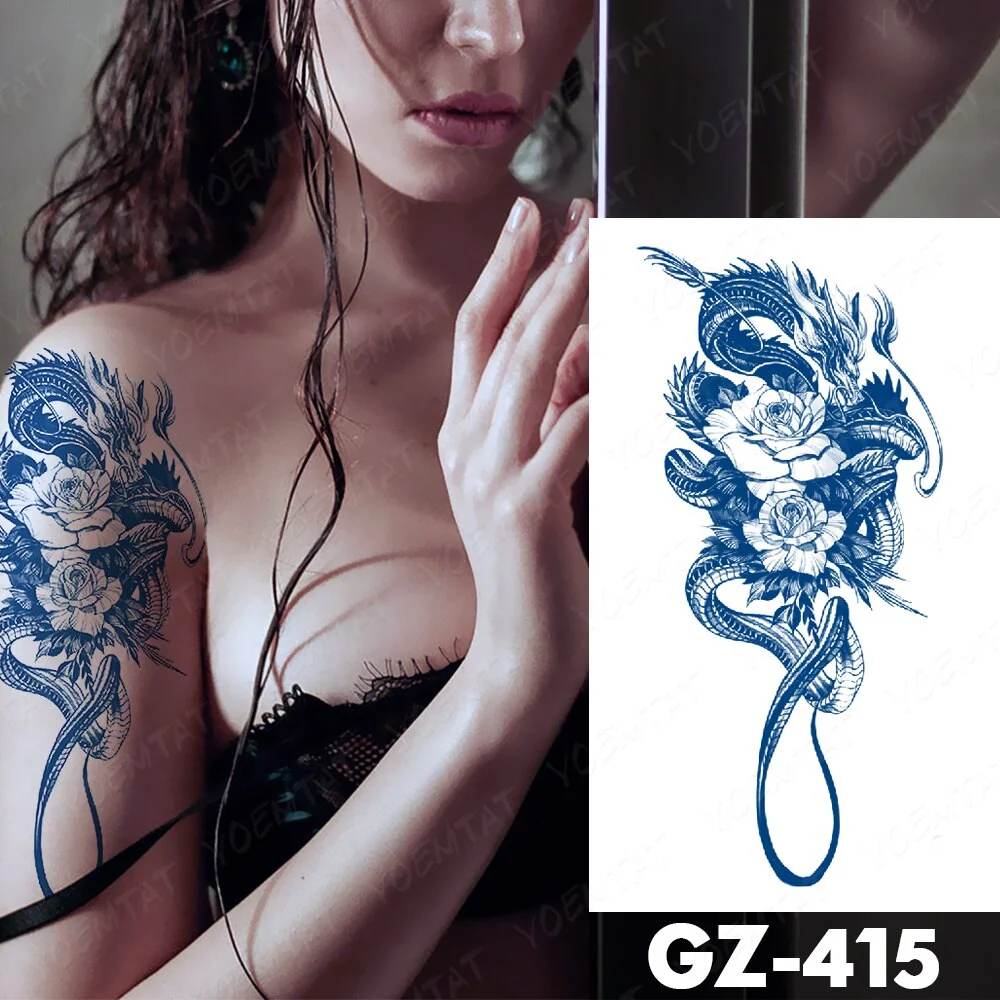 Sdrawing Juice Lasting Ink Waterproof Temporary Tattoo Sticker Genipin Herbal Tatoo Women Body Art Fake Tatto Snake Flower